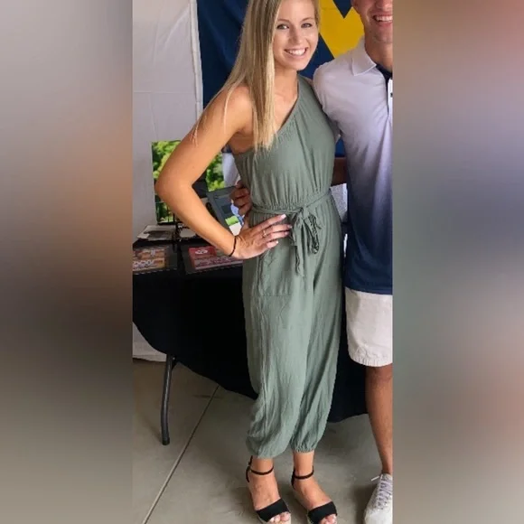 Green one shoulder jumpsuit